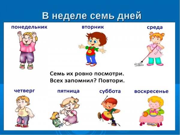 Дни недели для детей в картинках
