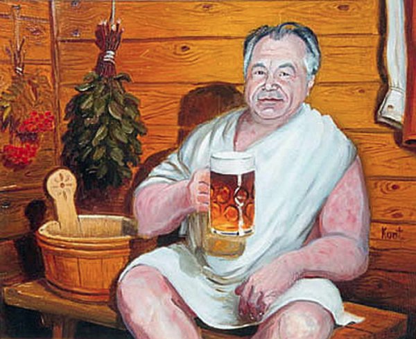 Шарж в бане с пивом