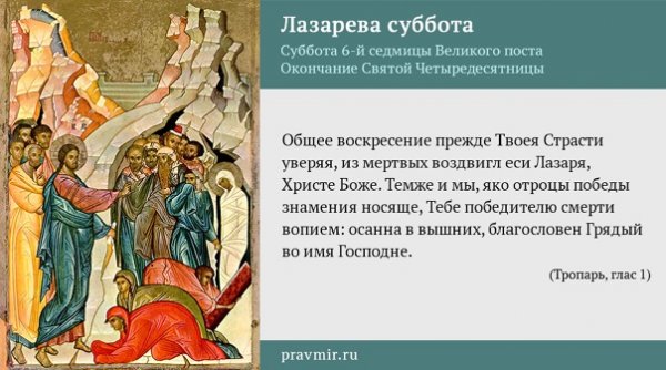 Лазарева суббота Тропарь и кондак