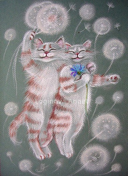 Котики и одуванчик в живописи