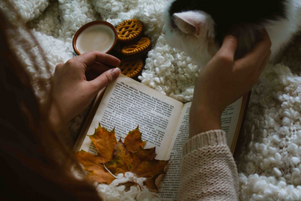 Девушка в пледе с книгой