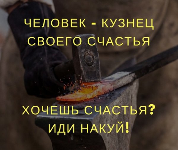 Каждый человек кузнец своего счастья хочешь счастья иди накуй