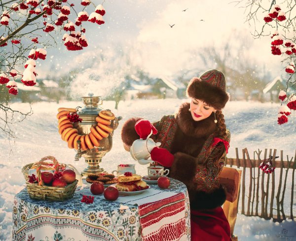 Зимнее чаепитие с самоваром