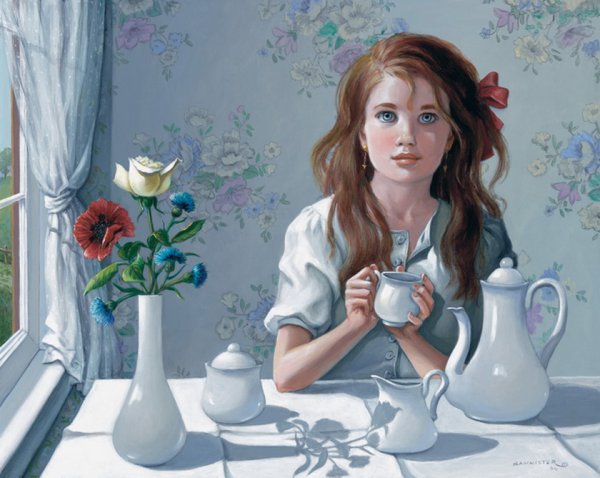 Женщина за столом живопись