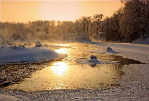 Зима река рассвет