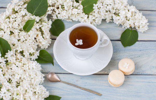 Чай с белыми цветочками