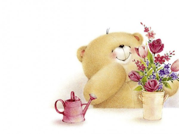 Медвежонок с цветами доброе утро