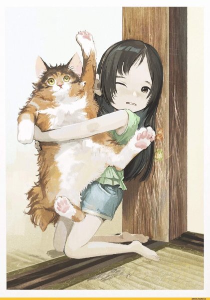 Девочка с котом арт