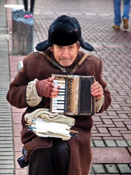 Попрошайка с гармошкой