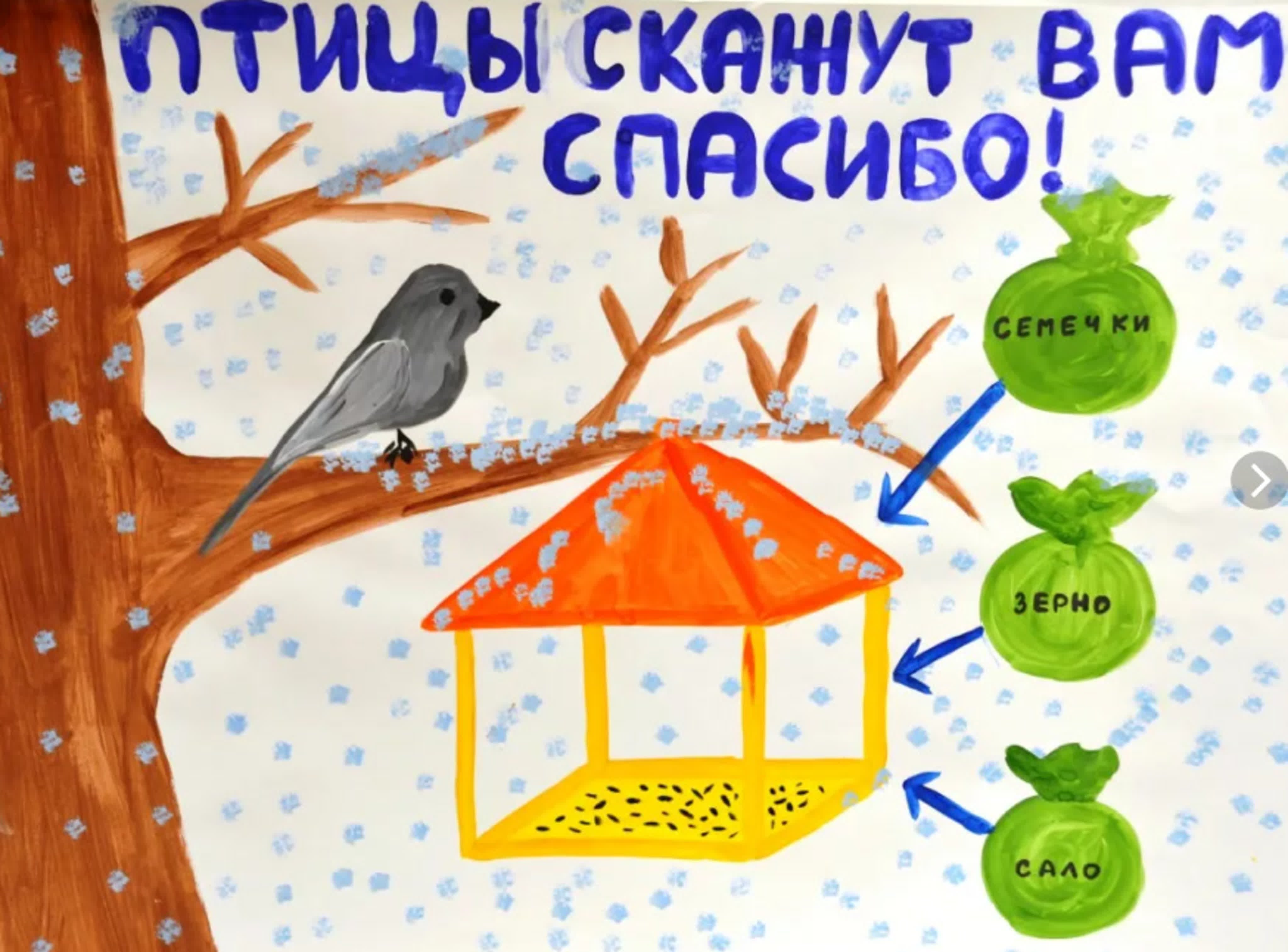 Плакаттпоеормите птиц зимой