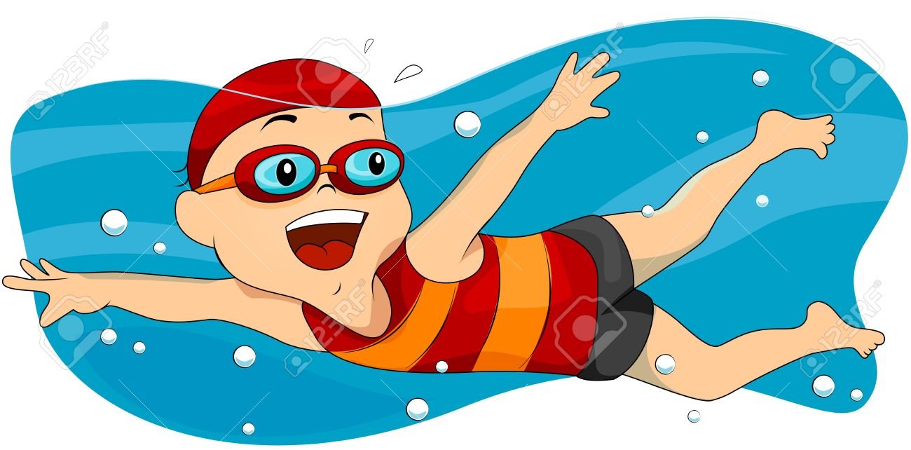 Мальчик плавает мультяшный