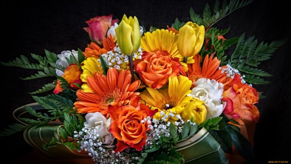 Букет цветов с пожеланиями