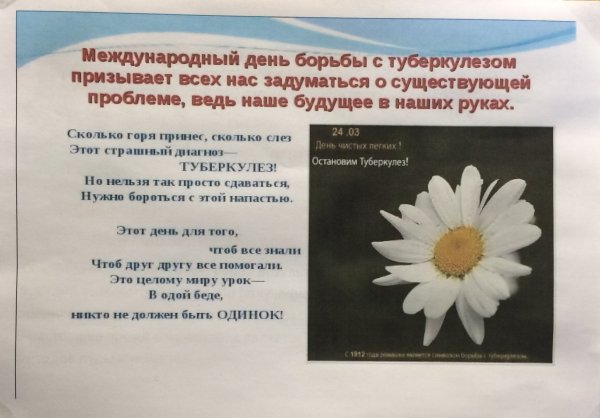 24 Марта день профилактика туберкулеза Ромашка