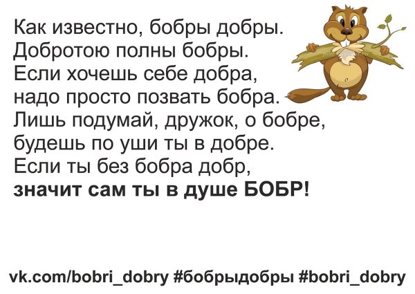 Как известно бобры добры добротою бобры полны