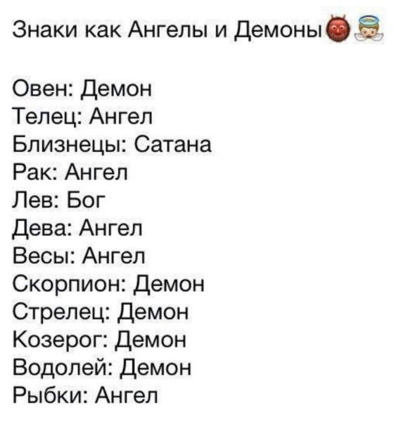 Знаки зодиака ангел или демон