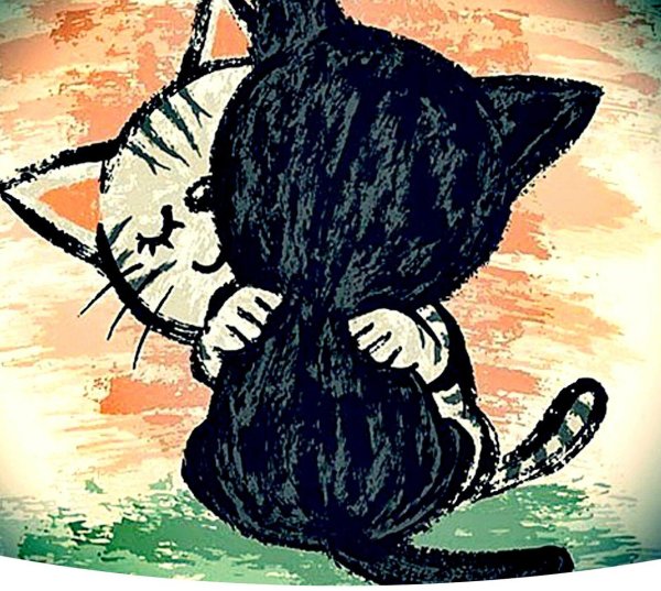 Котэ обнимает рисованный