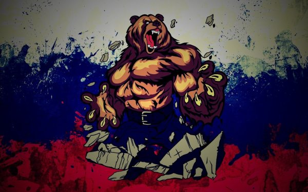 Медведь на фоне флага России