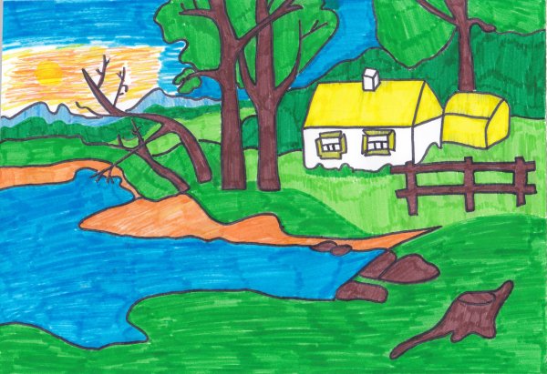 Рисунок к стихотворению Есенина береза