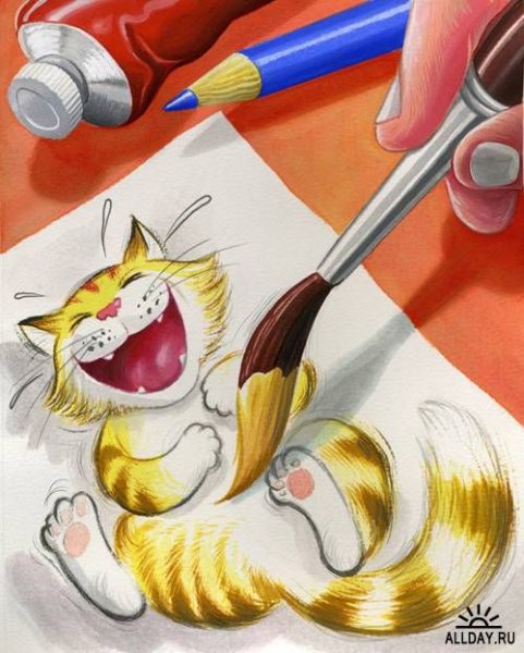Котик с кистями и красками
