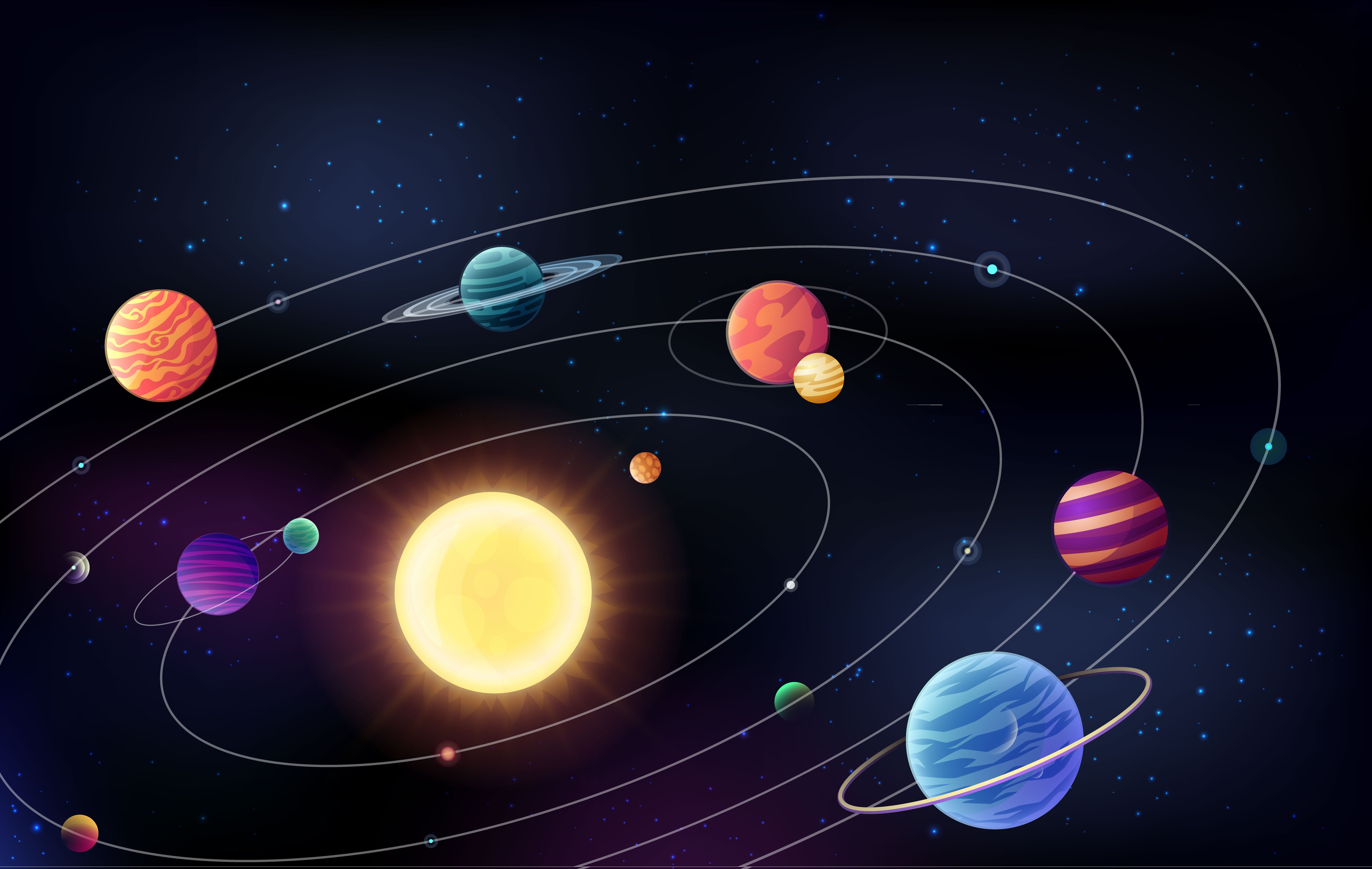 Небо планеты солнечной системы. Солнечная система. Космос Солнечная система. Космос планеты вокруг солнца. Планеты с орбитами.