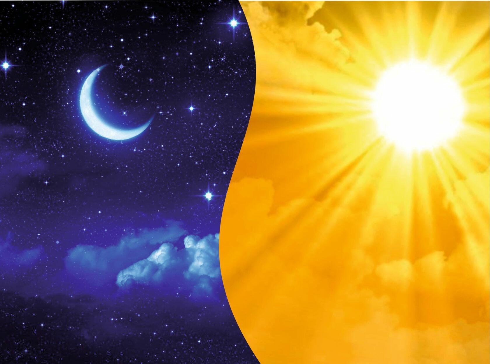 Информация день ночь. День и ночь. Солнце и Луна. Солнце и Луна на небе. Солнце ночи.