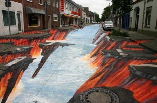 Трёхмерная живопись на асфальте