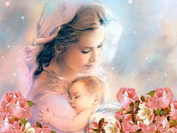 Ребенок дарит цветы маме