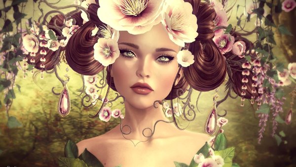 Девушка с цветами в волосах