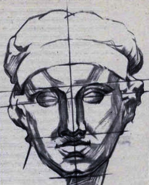 Академический рисунок гипсовой головы