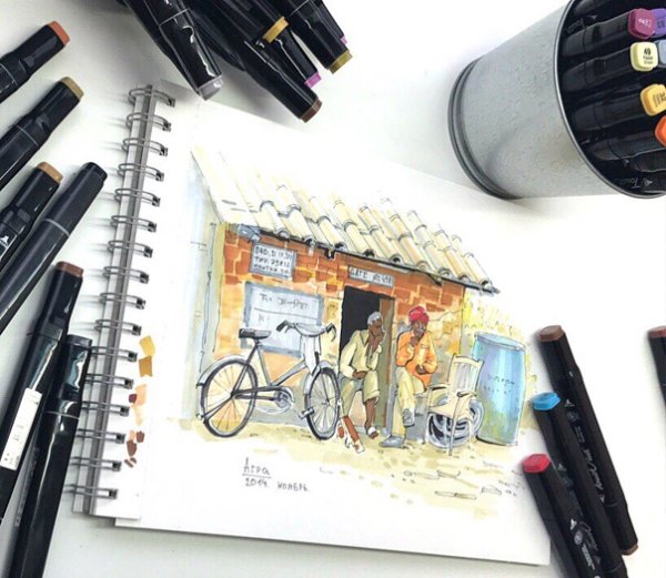 Фон маркерами для скетчинга