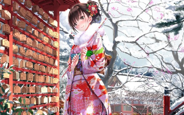 Девушка в кимоно зимой