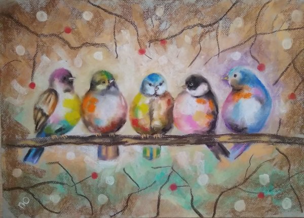 Картины пастелью птицы