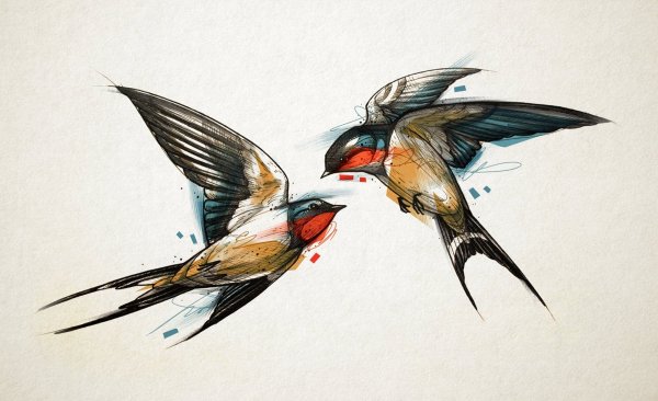 Диптих Стрижи китайская живопись