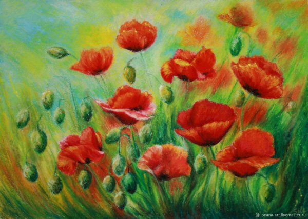 Картина масляной пастелью маки