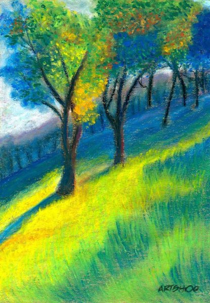 Пейзаж масляной пастелью