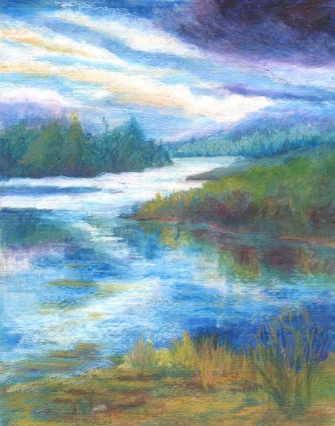 Пейзаж масляными мелками