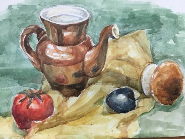 Детский натюрморт акварелью