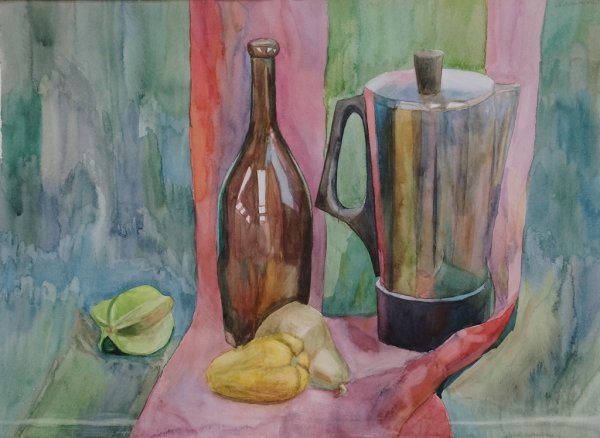 Натюрморт с драпировкой акварелью