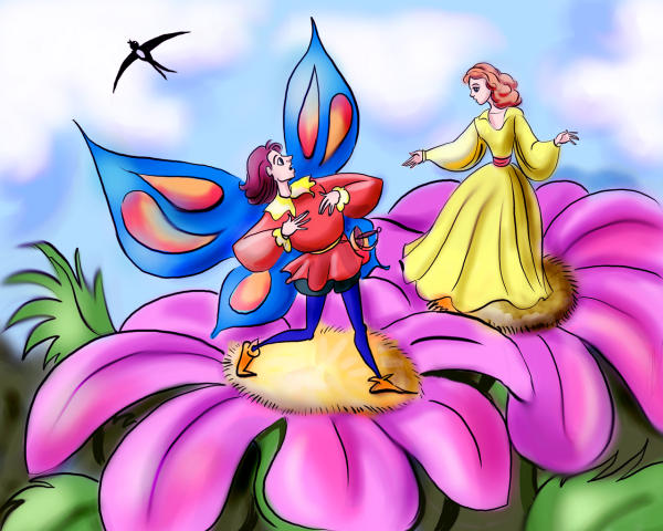 Дюймовочка на белом фоне