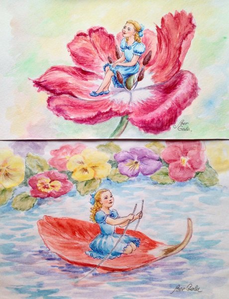 Дюймовочка акварель