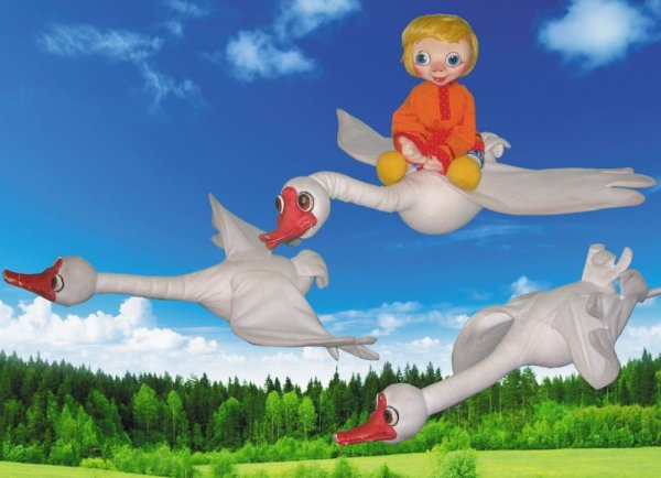 Гуси лебеди уносят Иванушку