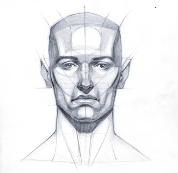 Лицо анфас карандашом