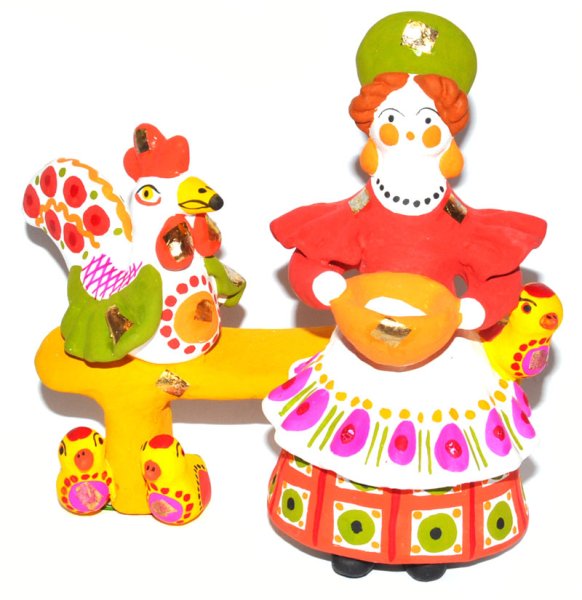 Дымковская игрушка петух свистулька