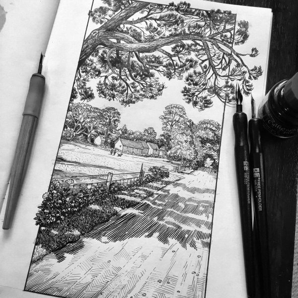 Иллюстрации тушью и пером