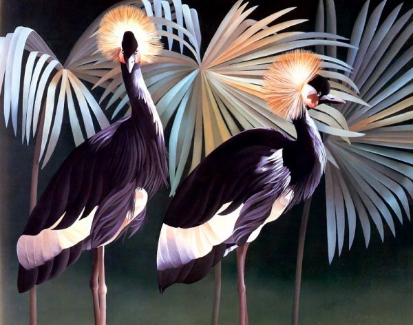 Африканский венценосный журавль живопись китайская