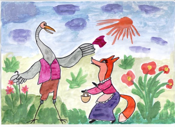 Иллюстрация к сказке лиса и журавль нарисовать