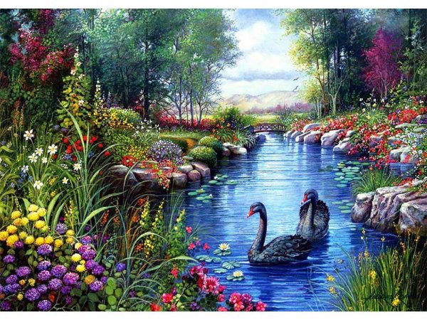 Мозаика алмазная лебеди 40х50
