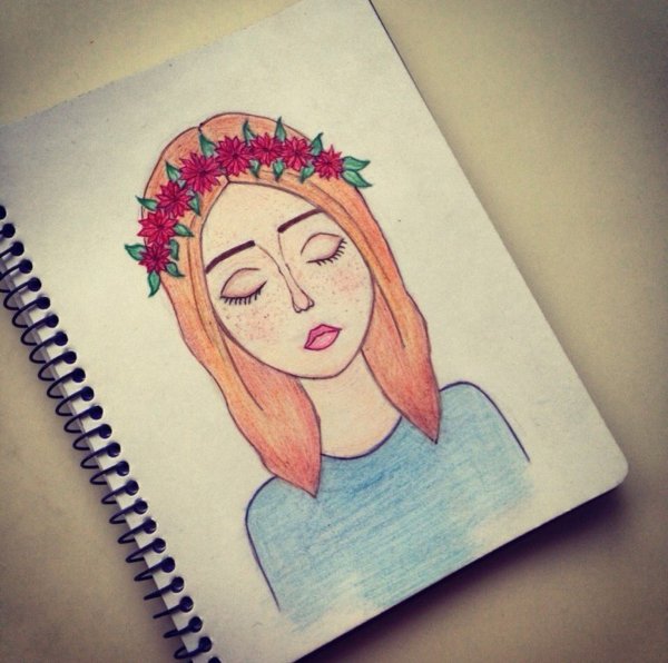 Рисунки девочек в скетчбуке