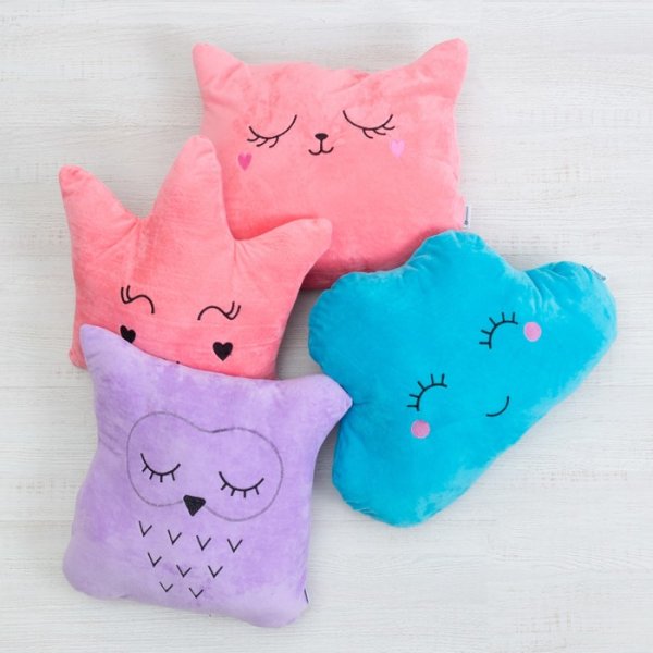 Подушка "крошка я" облачко голубая 48х38см, велюр, 100% п/э