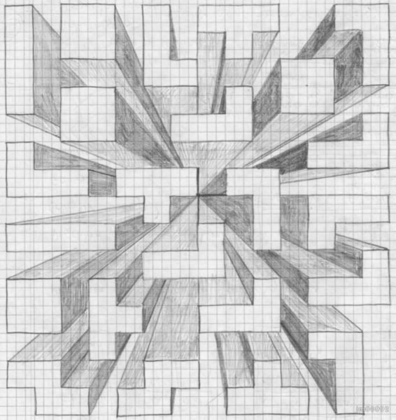 Рисование объемных фигур по клеточкам